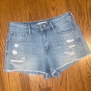 High Rise Distressed Denim Shorts